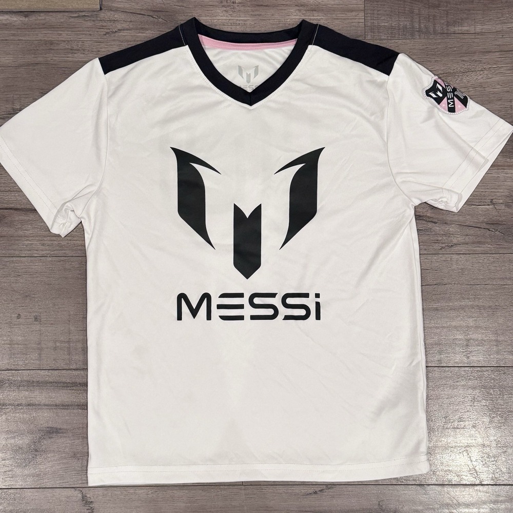 Messi Collection #10 White Youth Soccer Jersey Size Large Boys Pink Black Lionel